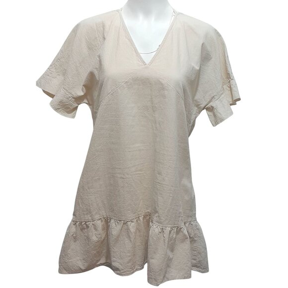 Womens Boho Beach Cottagecore Peasant Prairie Ruffle Hem Size Medium Mini Dress - Picture 3 of 9